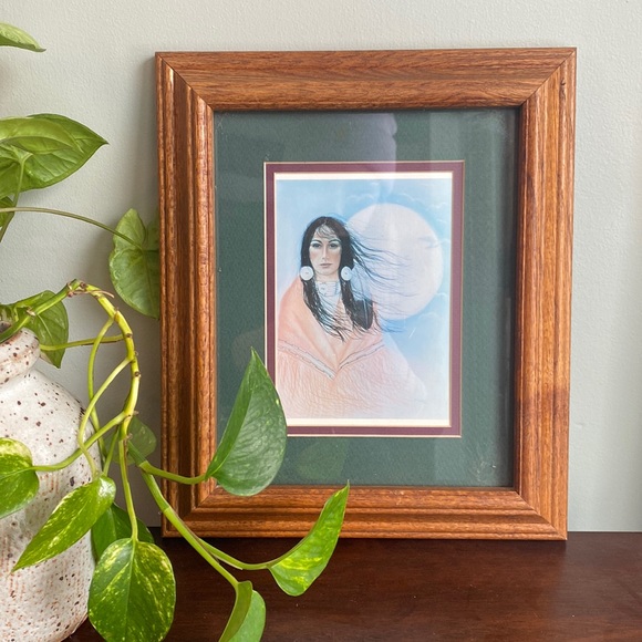 Other - Gorgeous VTG matted and framed wall art print indigenous woman